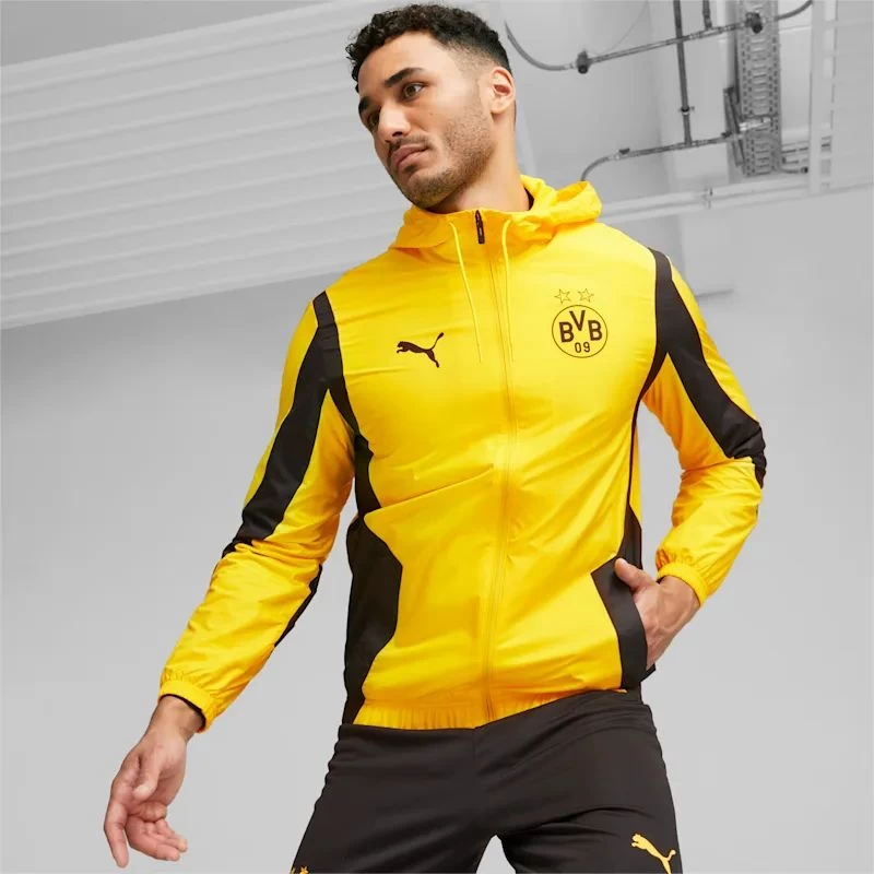 Borussia Dortmund 2023-24 Puma Prematch Football Jacket - Cyber Yellow / PUMA Black